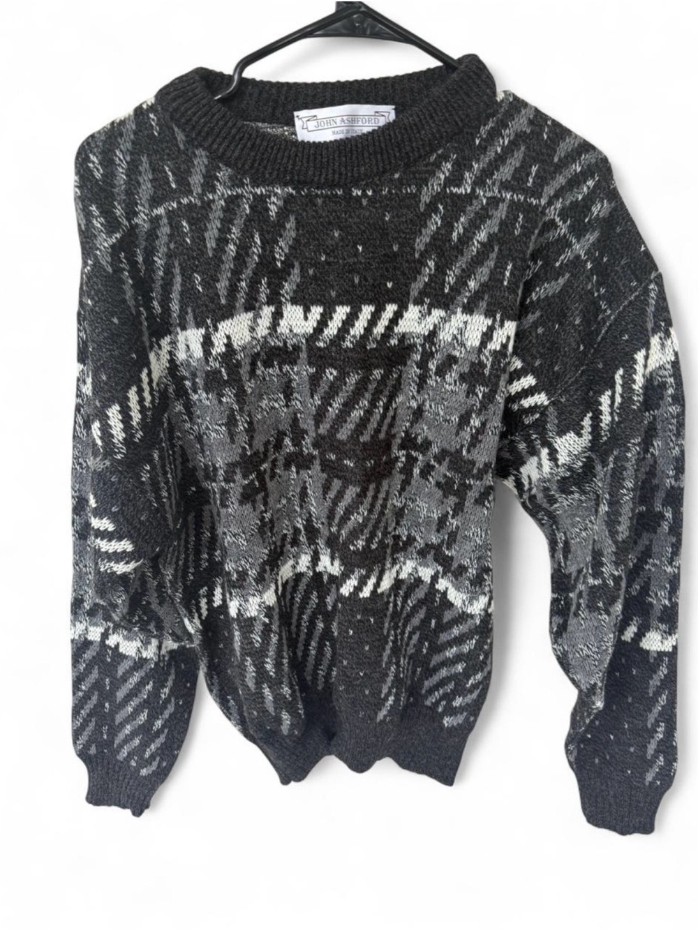 John Ashford Black & Gray Patterned Knitwear Sweater Sz L NWT